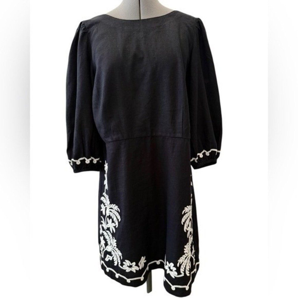 Ann Taylor Black Mini Dress with White Embroidered Trim - Picture 5 of 15